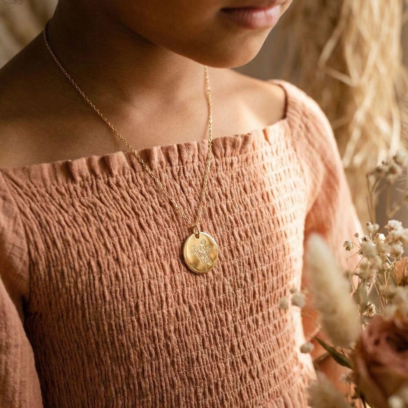 Medalla de bautismo Cruz y Rama florida