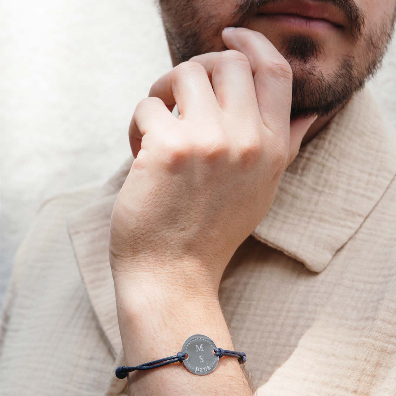Bracelet Papa initiales sur cordon coton
