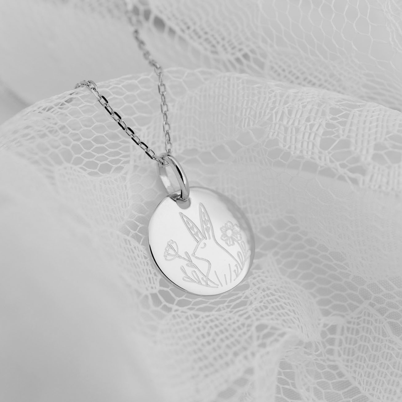 Medalla de bautizo plata animal <i>Conejo</i>