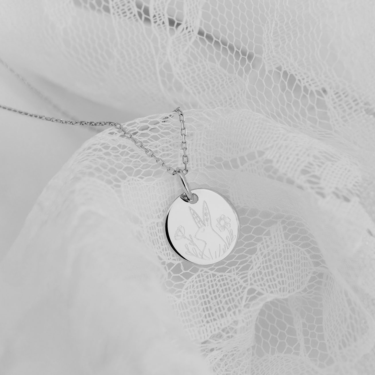 Medalla de bautizo plata animal <i>Conejo</i>