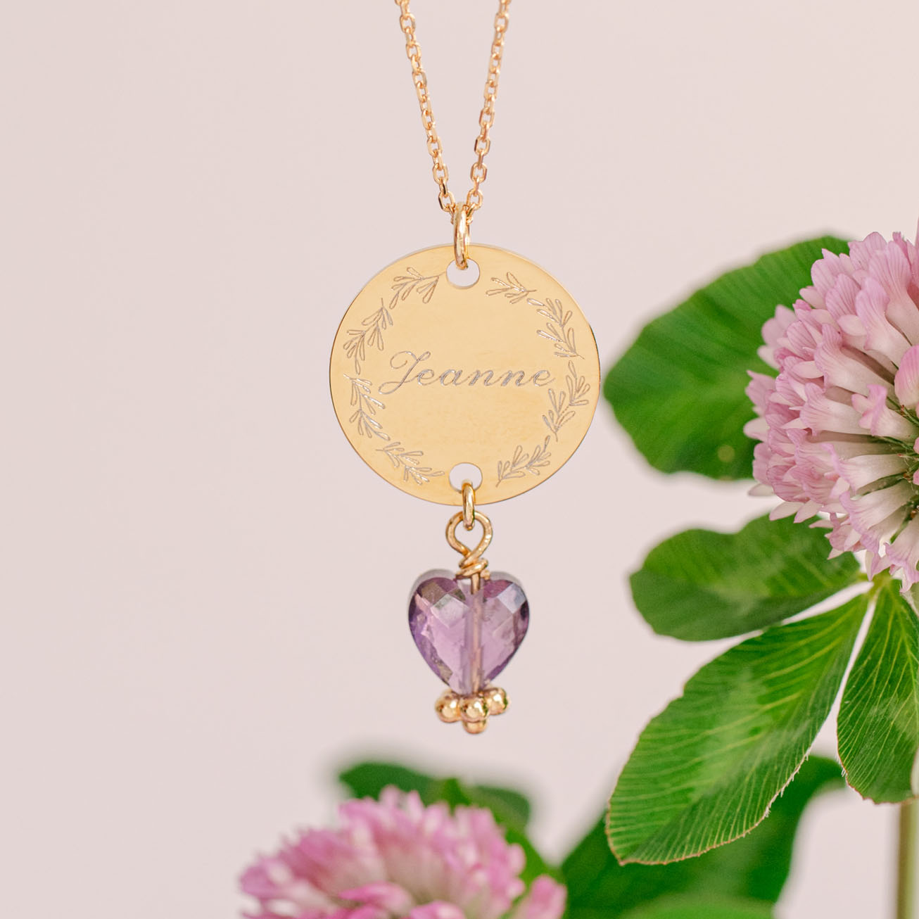 Collar amatista corazón piedra de nacimiento febre