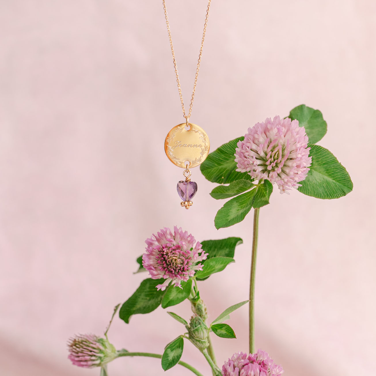 Collar amatista corazón piedra de nacimiento febre