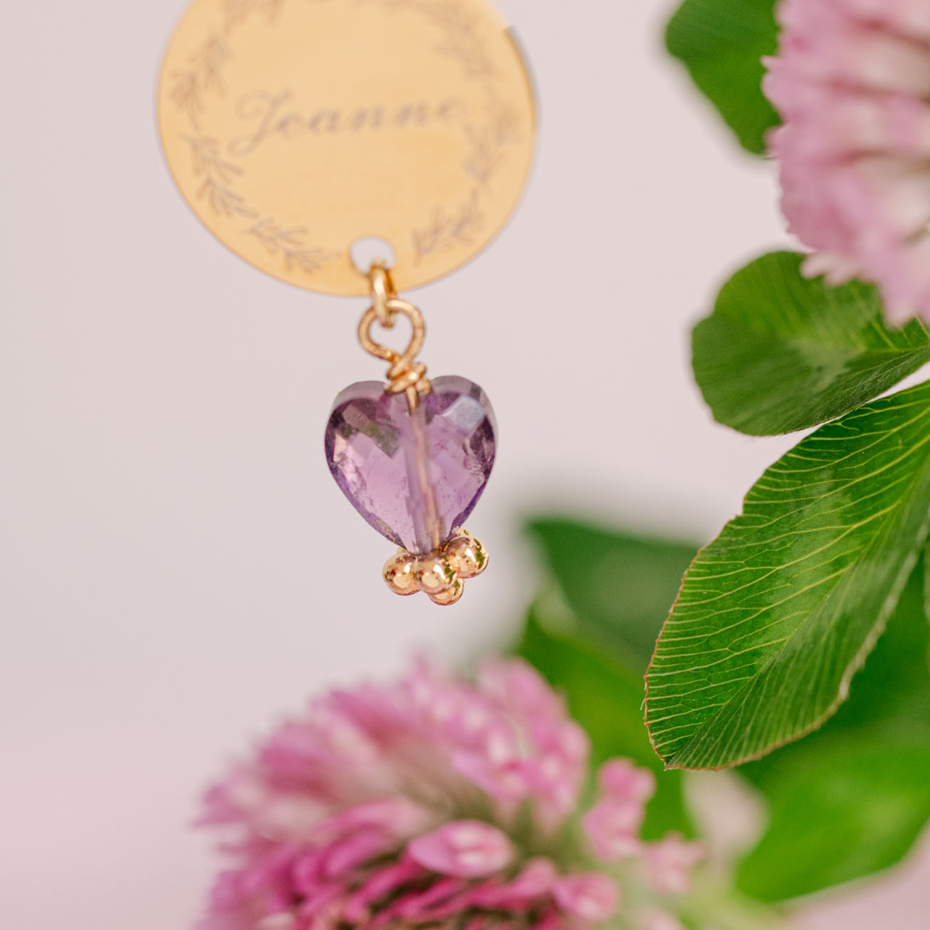 Collar amatista corazón piedra de nacimiento febre