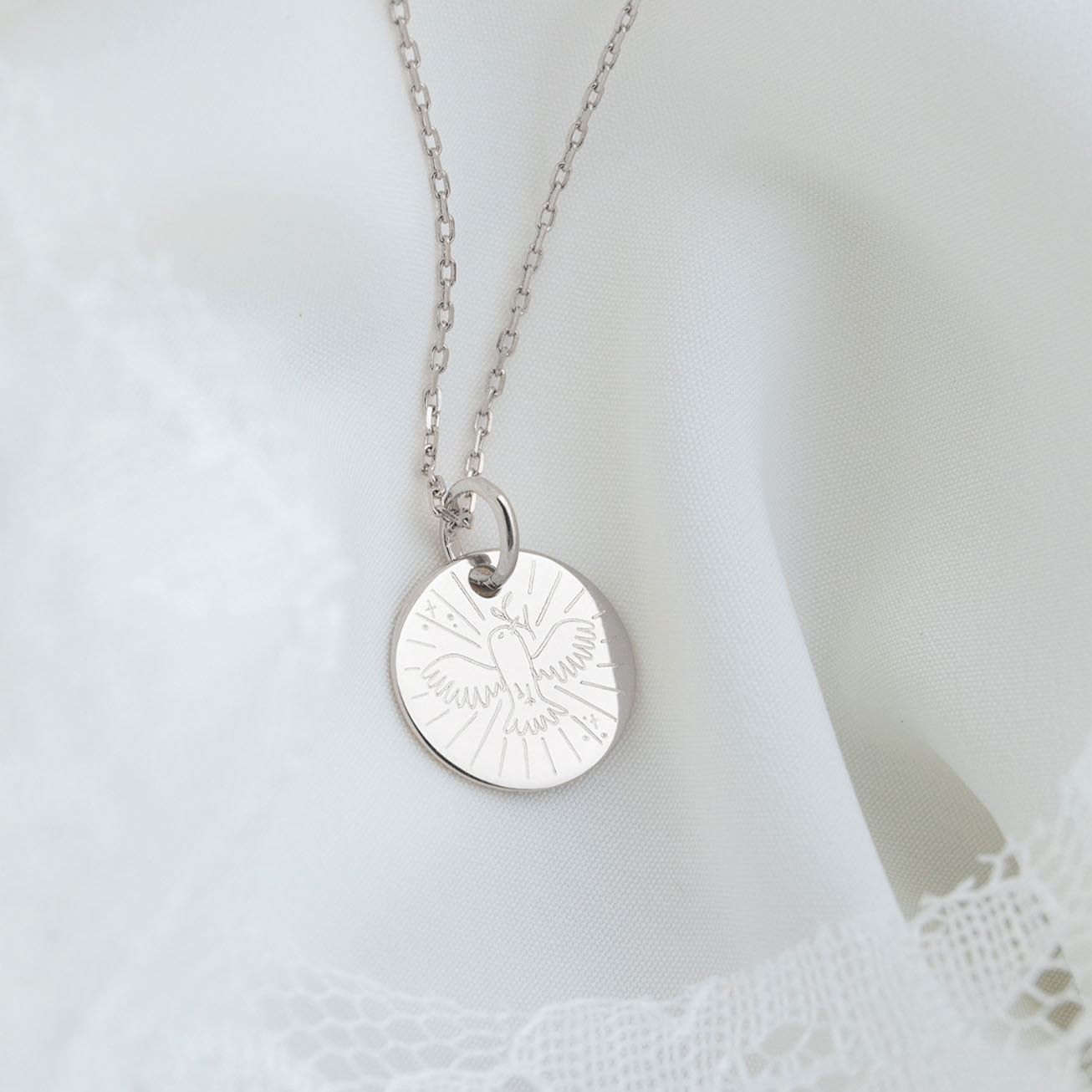 Médaille de baptême colombe et son rameau Argent 9