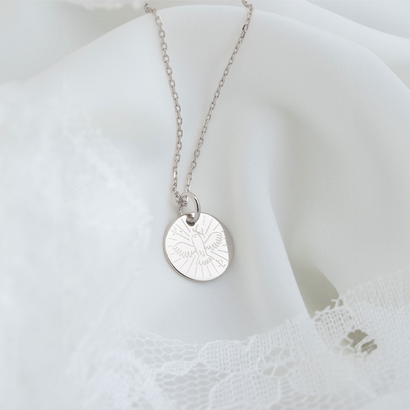 Médaille de baptême colombe et son rameau Argent 9