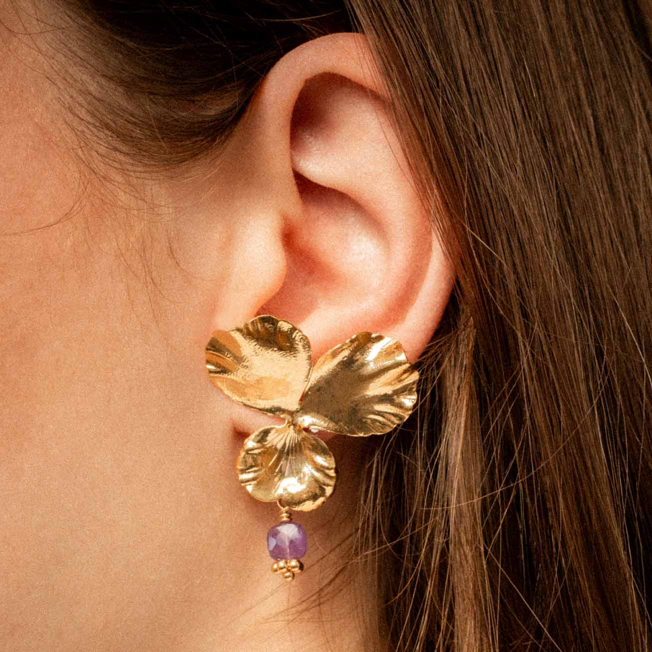 Pendientes piedra Amatista cuadrada <i>Pensamiento