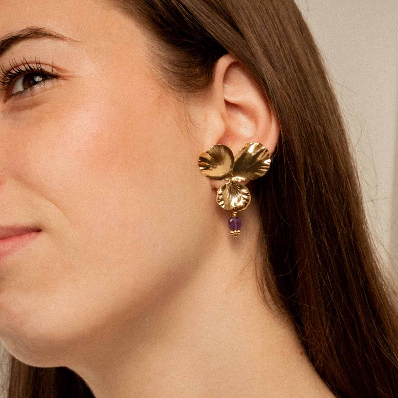 Pendientes piedra Amatista cuadrada <i>Pensamiento