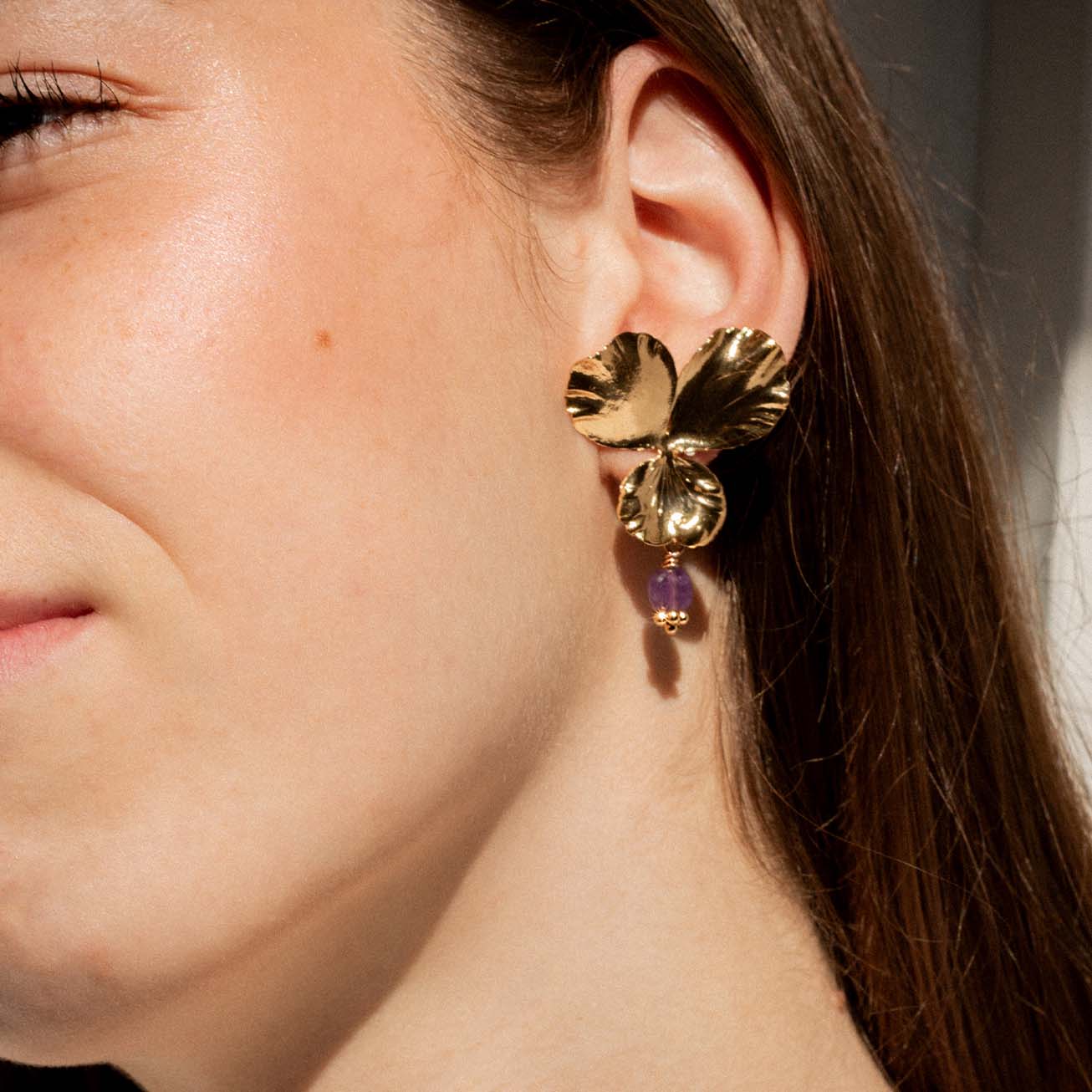 Pendientes piedra Amatista cuadrada <i>Pensamiento