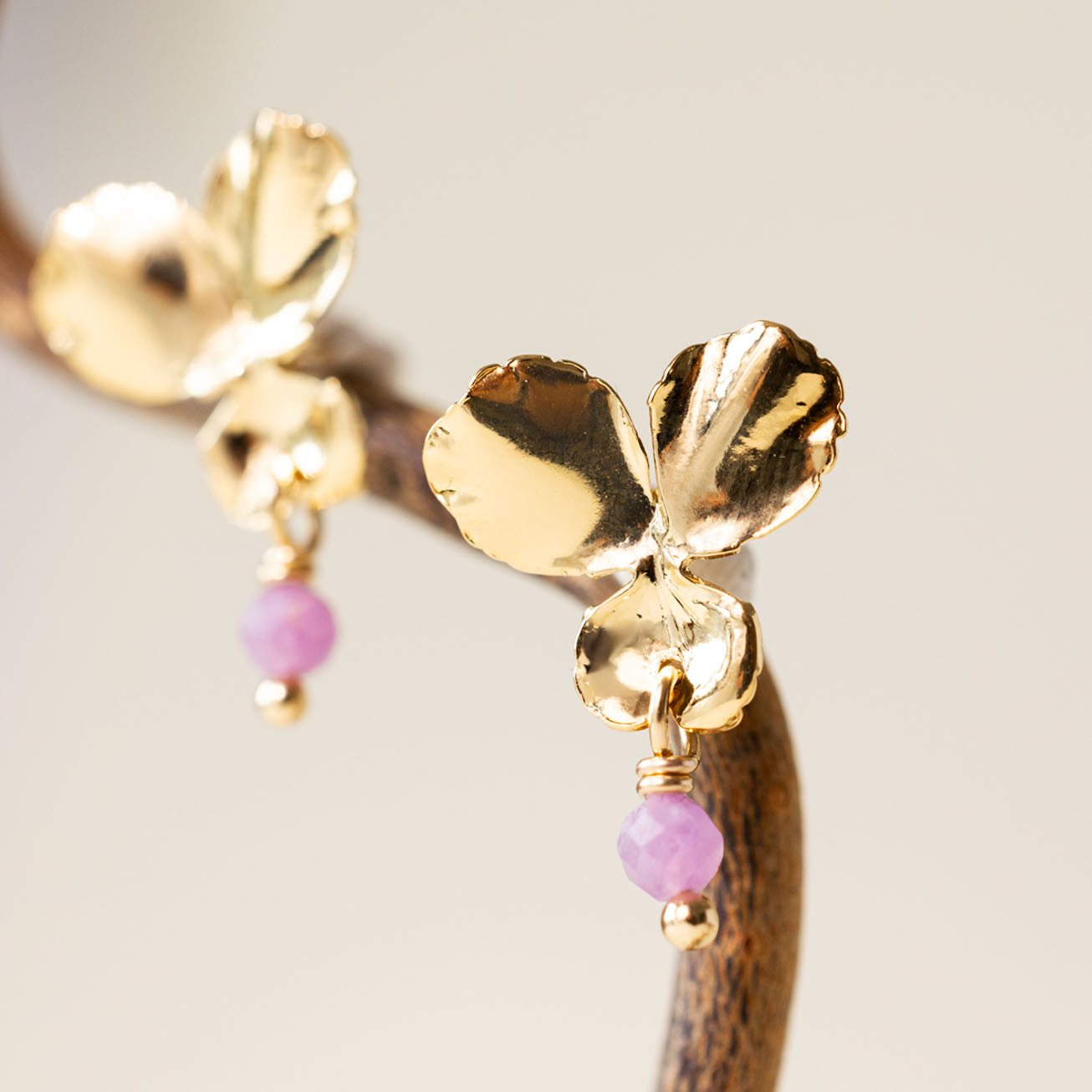 Pendientes Flor y piedra Turmalina rosa