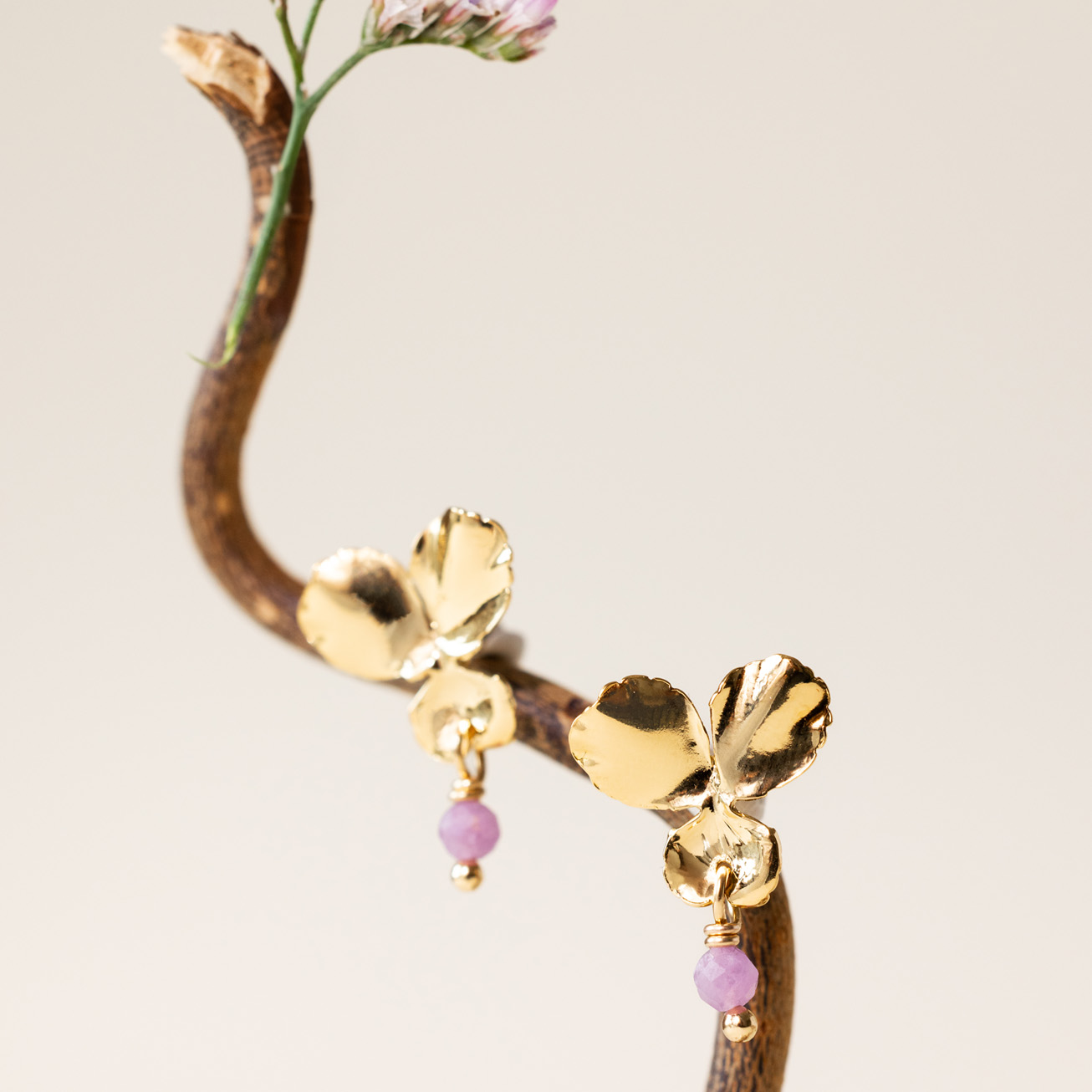 Pendientes Flor y piedra Turmalina rosa