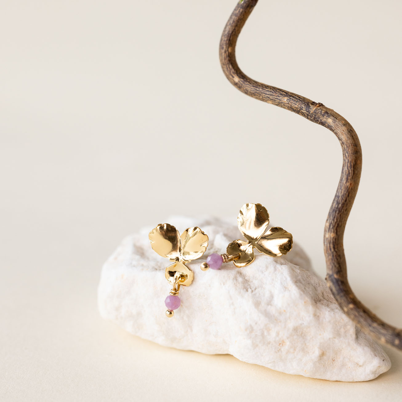 Pendientes Flor y piedra Turmalina rosa