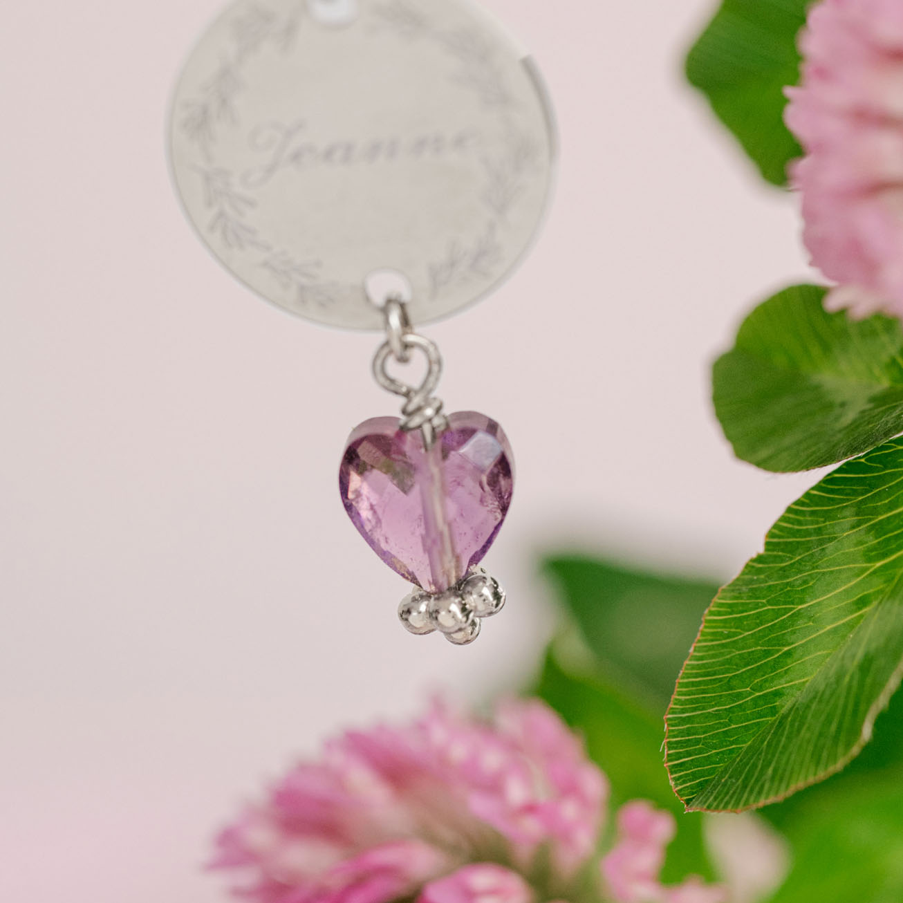 Pendentif personnalisé Coeur améthyste inox argent